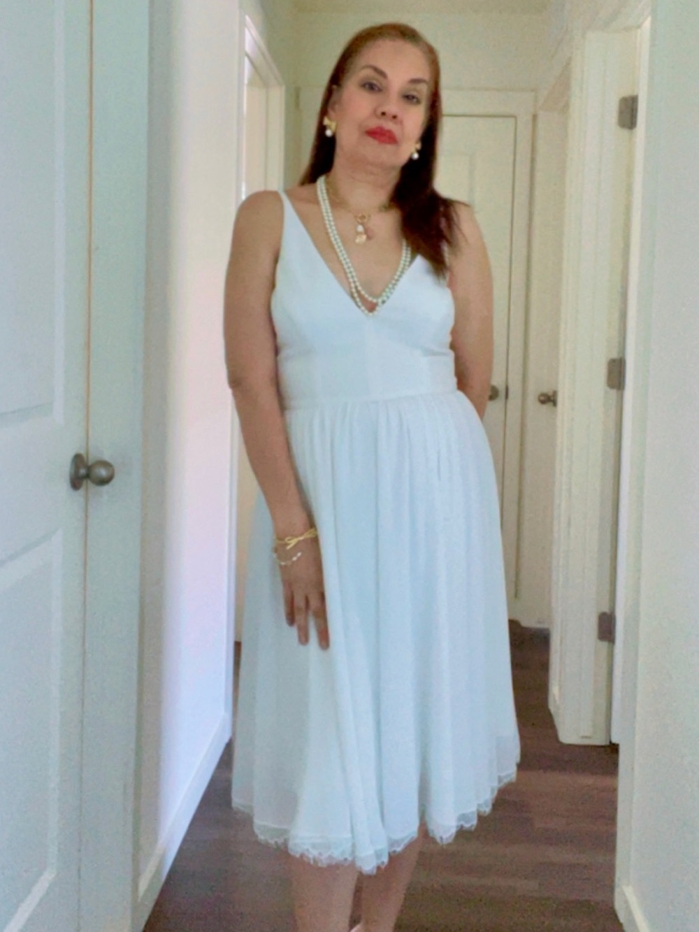Dress the Population White V-Neck Midi Dress